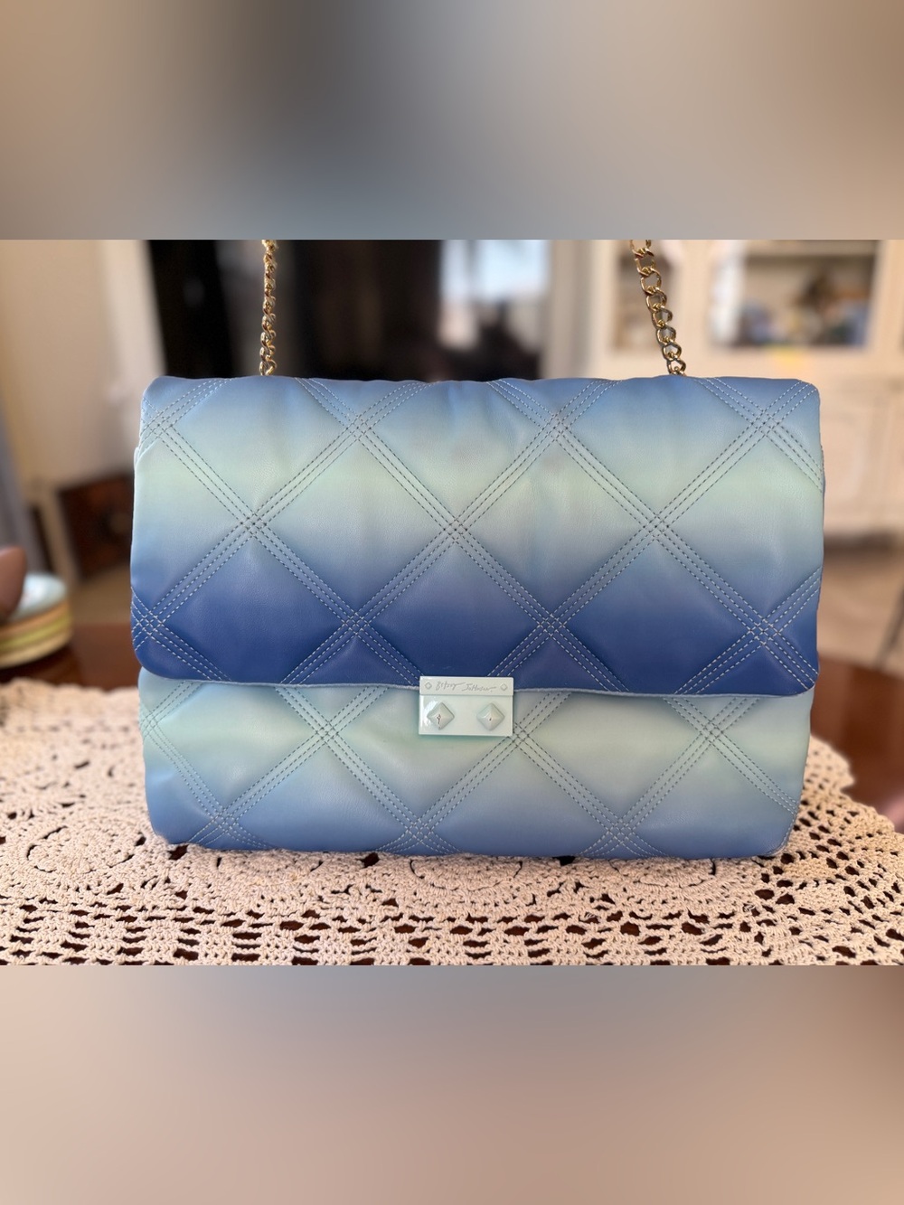 Betsey Johnson Blue Ombre Quilted Shoulder Bag with Gold Chain Strap